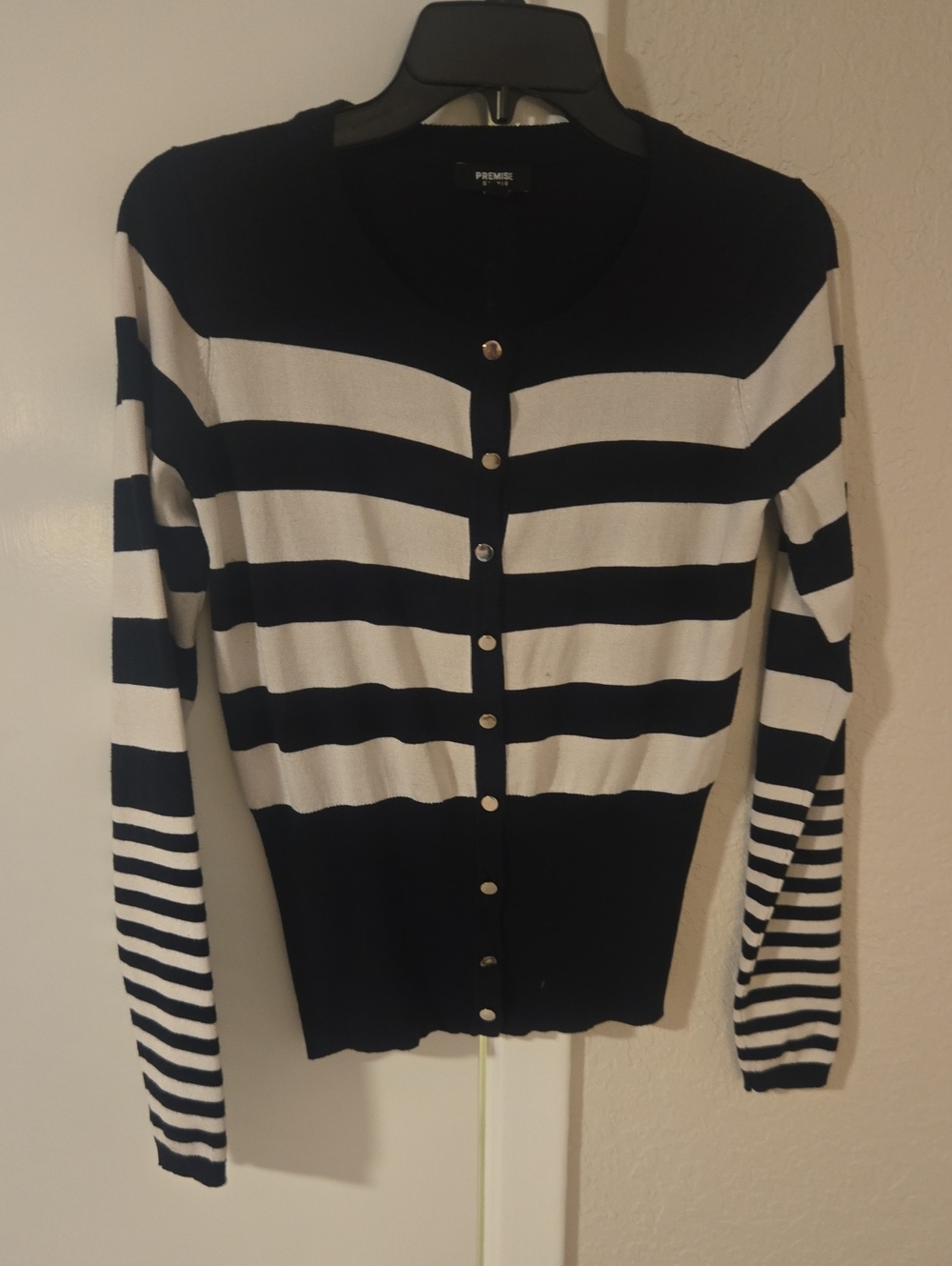 Premise Black & White Striped Button-Front Cardigan